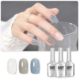 GAOY Gel Nail Polish Kit, 3 Colors 16ml Blue White Silver, Sheer Soak Off UV Gel Polish Set - Frozen Glitter