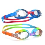 ZABERT 2 Pack Kids Swim Goggles, Swimming Goggles for Kids Girls Boys Toddler Youth Junior Jr Childrens Child Little Baby Age 3 4 5 6 7 8 9 10 11 12 Years Anti Fog Clear Rainbow Blue Red