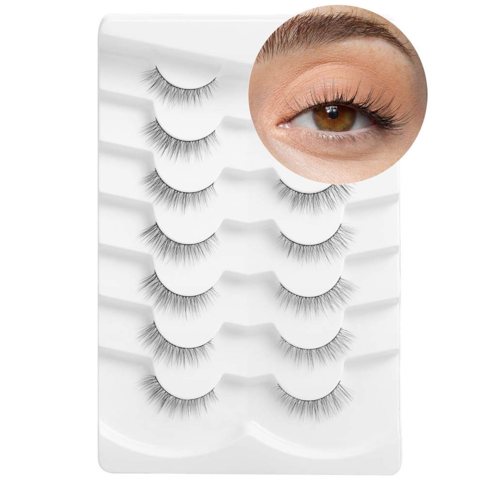 Onlyall Natural Lashes Wispy Lashes Natural Look False Eyelashes Natural Flared Eyelashes False Eye Lashes Soft Fluffy Lashes 7 Pairs DK32, Black