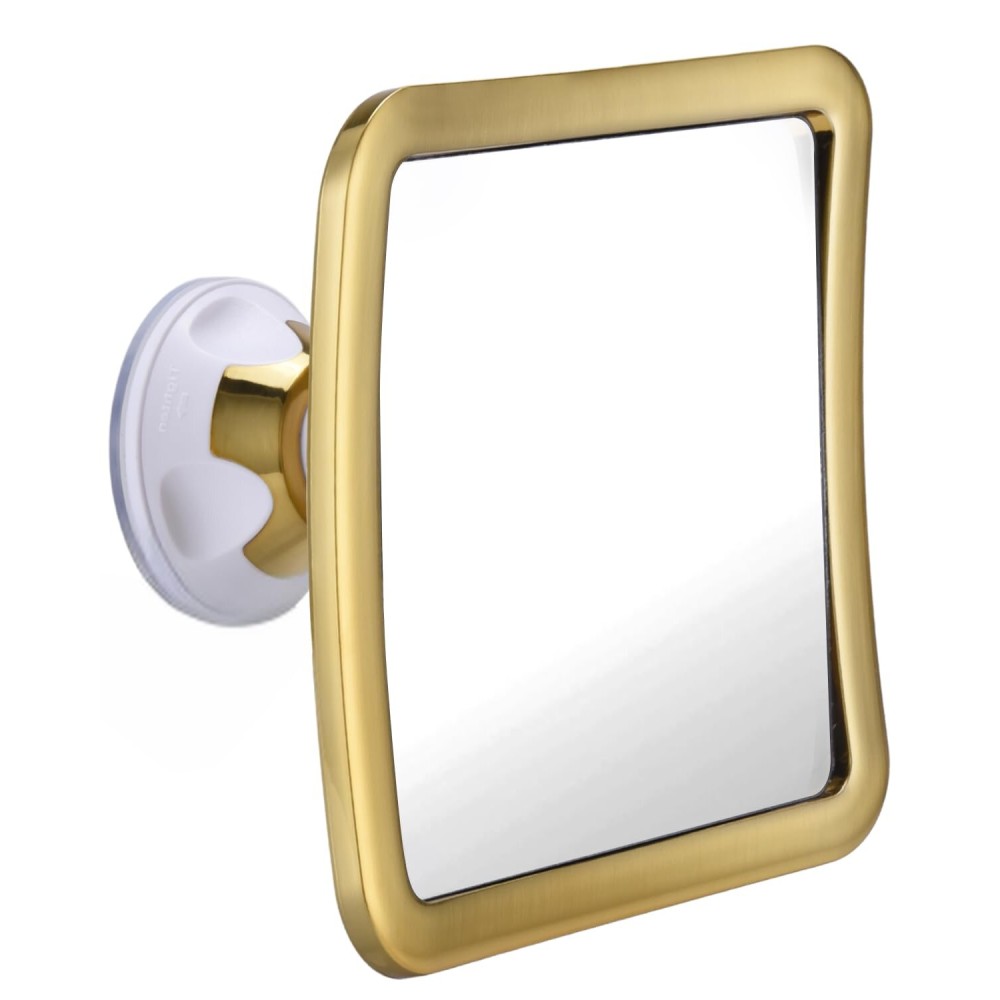 MIRRORVANA Fogless Shower Mirror for Shaving with Improved Suction and 360 Swivel - Unbreakable Fog Free Mirror for Men and Women - 6.3 x 6.3 (Gold)