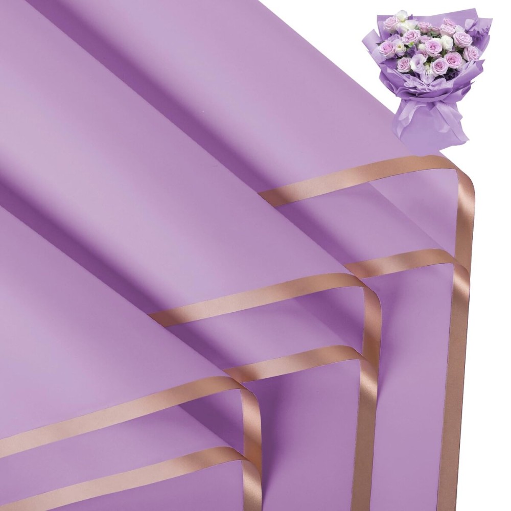 FUHITIM 20 Sheets Flower Wrapping Paper - Waterproof Floral Bouquet Packaging Paper for DIY CraftsFlorist Supplies Packaging Paper for Wedding Birthday Gift (Light Purple)