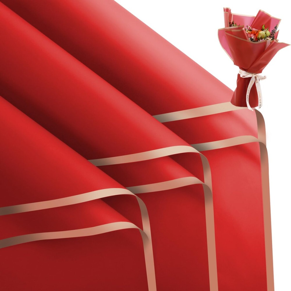 FUHITIM 20 Sheets Flower Wrapping Paper - Waterproof Floral Bouquet Packaging Paper for DIY CraftsFlorist Supplies Packaging Paper for Wedding Birthday Gift (Red)