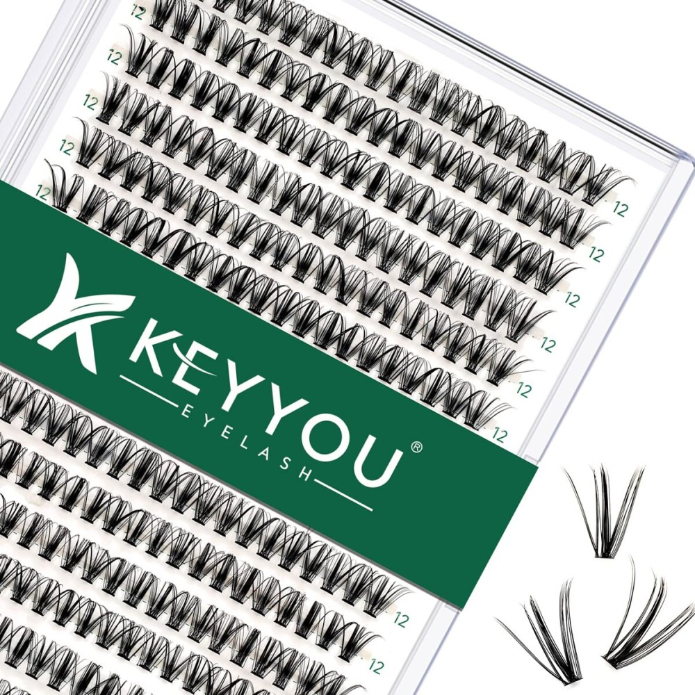 Lash Clusters 300pcs Eyelash Clusters 30D 0.07D Curl 12mm DIY Eyelash Extension KEYYOU Large Tray Volume Soft&Natural Individual Lashes(30D-0.07D,12