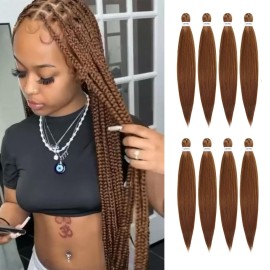 DIFUNEE Pre-stretched Braiding Hair - 24 Inch 8 Packs Brown Braiding Hair For Twist or Box Braids, Long Yaki Texture Hot Water Setting Synthetic Braiding Hair Extensions (24 Inch, 30-8P)