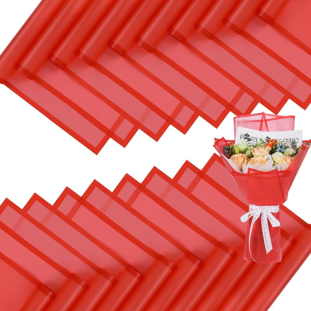 FUHITIM 20 Sheets Flower Wrapping Paper - Waterproof Floral Bouquet Packaging Paper for DIY CraftsFlorist Supplies Packaging Paper for Wedding Birthday Gift (Translucent Red)