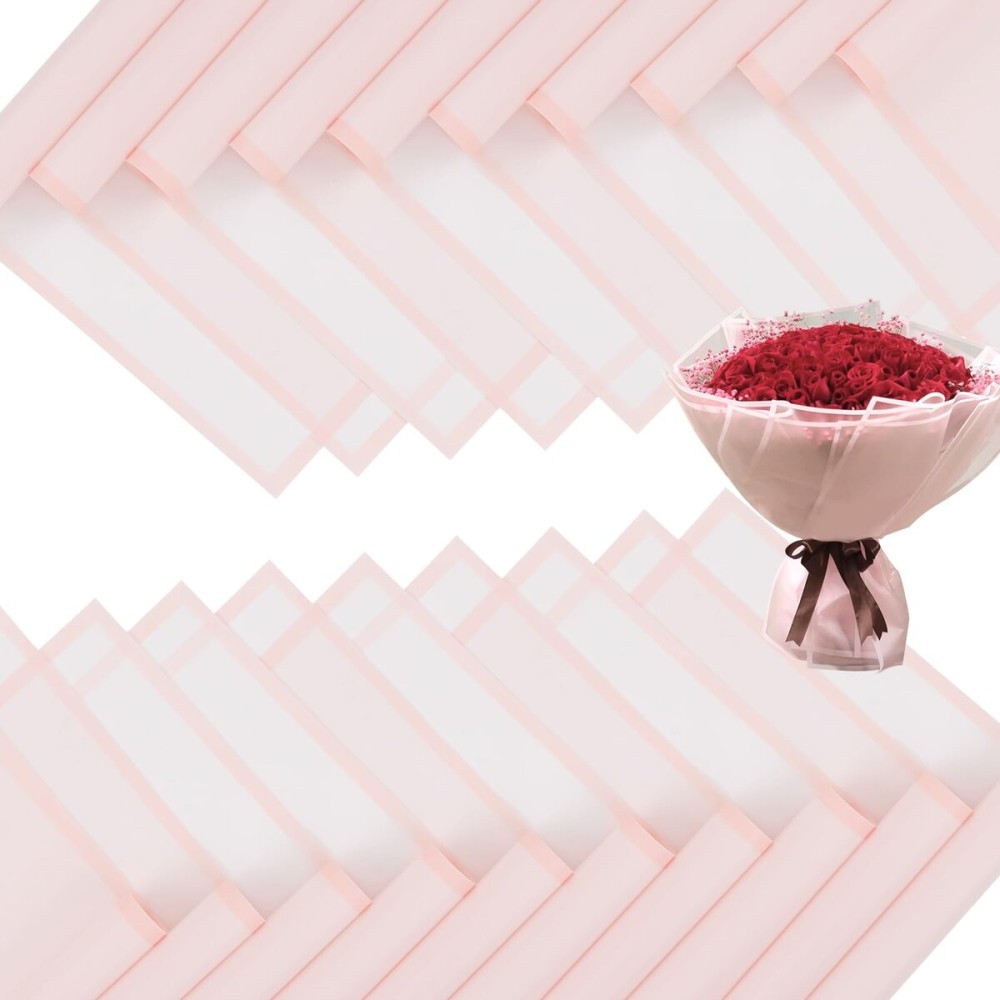 FUHITIM 20 Sheets Flower Wrapping Paper - Waterproof Floral Bouquet Packaging Paper for DIY CraftsFlorist Supplies Packaging Paper for Wedding Birthday Gift (Translucent Light Pink)