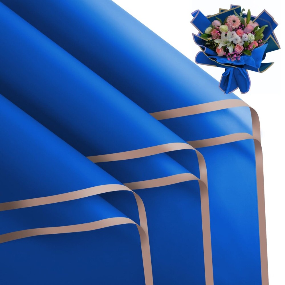 FUHITIM 20 Sheets Flower Wrapping Paper - Waterproof Floral Gift Packaging Paper for DIY CraftsFlorist Supplies Packaging Paper for Wedding Birthday Gift (Royal Blue)