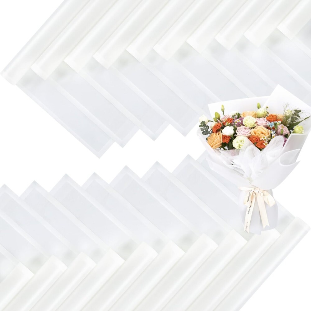 FUHITIM 20 Sheets Flower Wrapping Paper - Waterproof Floral Bouquet Packaging Paper for DIY CraftsFlorist Supplies Packaging Paper for Wedding Birthday Gift (Translucent White)