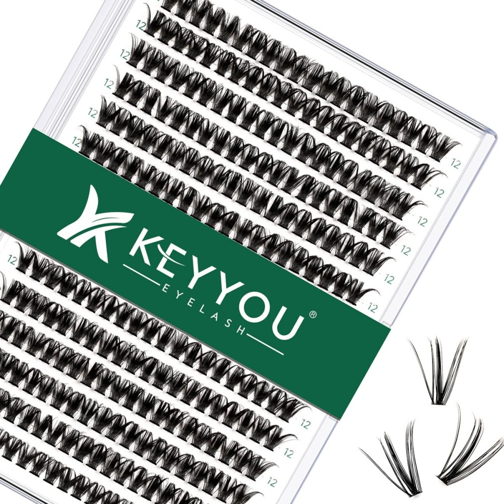 Lash Clusters 300pcs Eyelash Clusters 50D 0.07D Curl 12mm DIY Eyelash Extension KEYYOU Large Tray Volume Soft&Natural Individual Lashes(50D-0.07D,12)