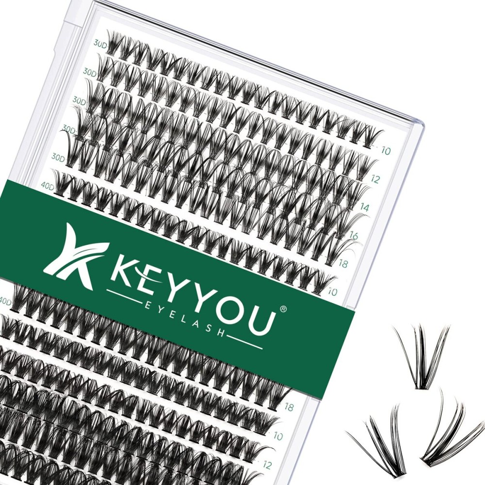 Lash Clusters 300pcs Eyelash Clusters 30D+40D+50D 0.07D Curl 10-18MIX DIY Eyelash Extension KEYYOU Large Tray Volume Soft&Natural Individual Lashes(30D40D50D-0.07D,10-18MIX