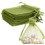 BOEIAC 100 Pcs Sheer Small Drawstrin Organza Bags, Army Green 3 x 4 inch Jewelry Gift Mesh Party Wedding Favor Mini Candy Bags for Weddings Birthday Party Favors
