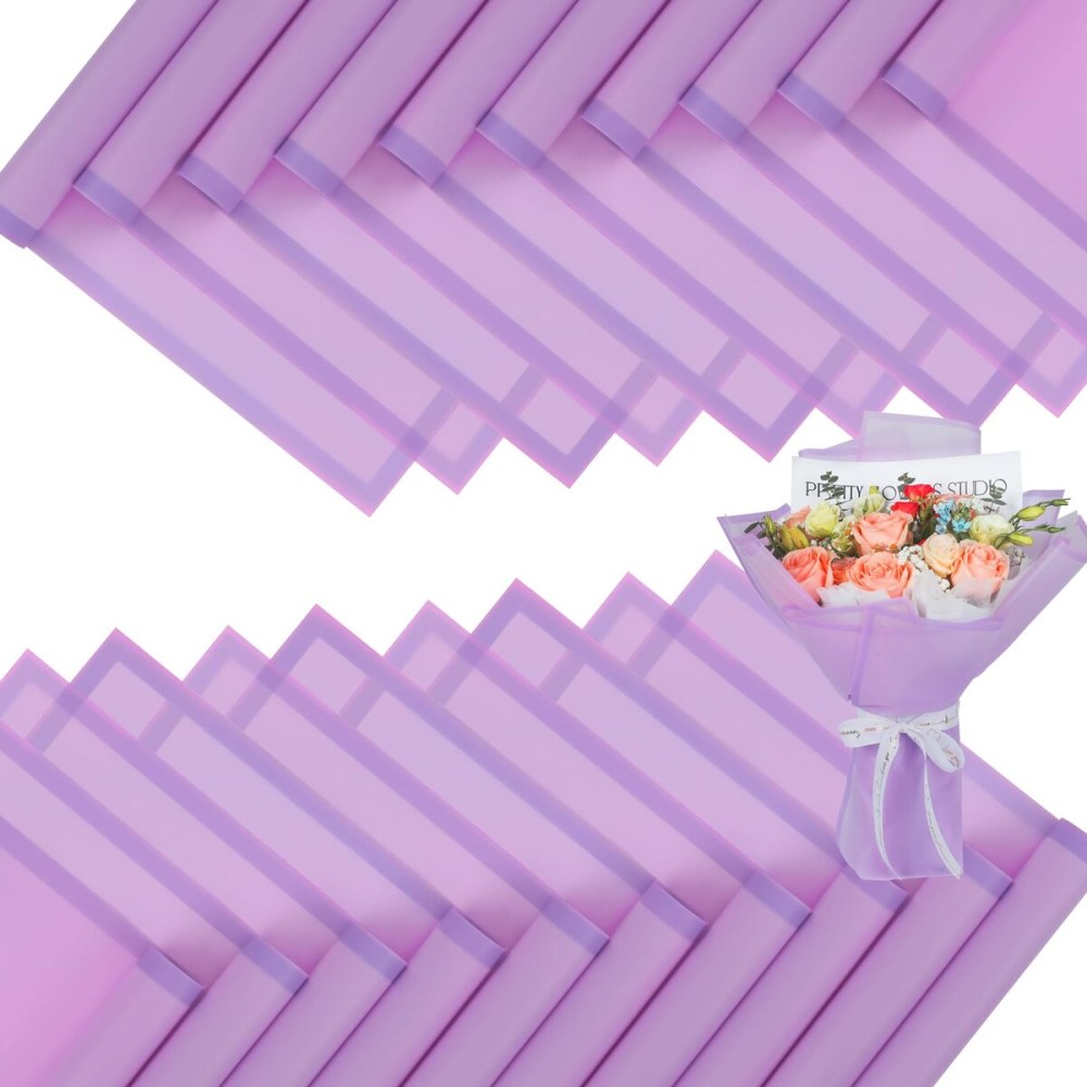 FUHITIM 20 Sheets Flower Wrapping Paper - Waterproof Floral Bouquet Packaging Paper for DIY CraftsFlorist Supplies Packaging Paper for Wedding Birthday Gift (Translucent Lilac Purple)