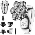 SHPAVVER Head Shavers for Bald Men: 5-in-1 Electric Razor - IPX7 Waterproof Shaving Grooming Kit for Balder - Turbo Speed & Precision Blades (White Silver)