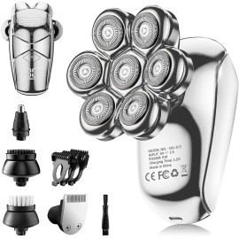 SHPAVVER Head Shavers for Bald Men: 5-in-1 Electric Razor - IPX7 Waterproof Shaving Grooming Kit for Balder - Turbo Speed & Precision Blades (White Silver)