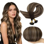 Full Shine K Tip Hair Extensions Real Human Hair Dark Brown Fading to Ash Brown and Brown Ktip Human Hair Extensions 18 Inch Keratin Bond Extensions 50 Grams