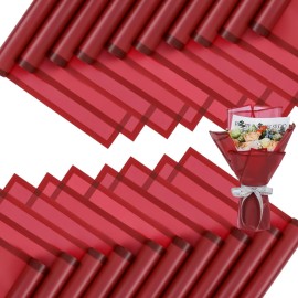 FUHITIM 20 Sheets Flower Wrapping Paper - Waterproof Floral Bouquet Packaging Paper for DIY CraftsFlorist Supplies Packaging Paper for Wedding Birthday Gift (Translucent Wine Red)