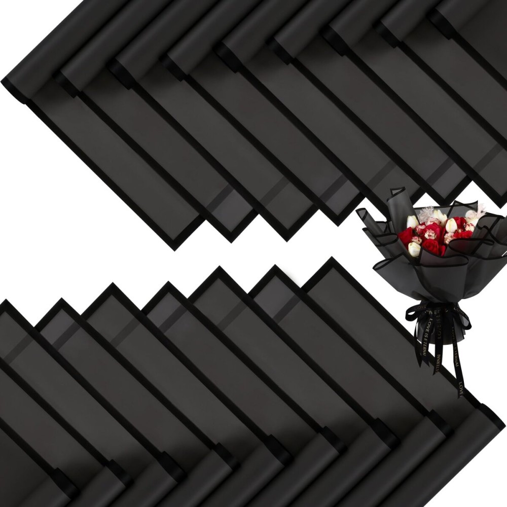 FUHITIM 20 Sheets Flower Wrapping Paper - Waterproof Black Floral Wrapping Paper for DIY Crafts, Florist Supplies Packaging for Wedding Valentine\'s Day Birthday Gift