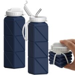 BEAUTAIL Collapsible Water Bottles with Straw 20.6oz, Silicone Foldable Portable Water Bottle, BPA-Free, Leakproof Reusable for Travel Camping Hiking Cycling Yoga Sports, 1 Pack (Dark Blue)