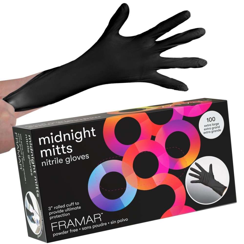 FRAMAR Black Nitrile Gloves Disposable Latex Free - Extra Large Nitrile Gloves xl, For Hair Dye, Cleaning, Tattoo, Mechanics - Extra Durable & Resistant, 12 Inches Long - 100 Pack