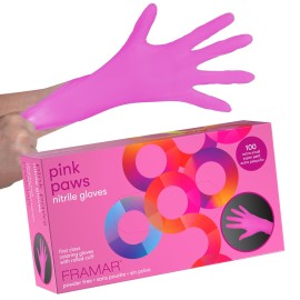 FRAMAR Pink Gloves Disposable Latex Free XS - Pink Nitrile Gloves XS, Nitrile Glove For Hair Dye, Salon, Cleaning, Tattoo, Food Prep, Non Latex Rubber, Extra Durable - 100 Pack