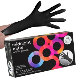 FRAMAR Black Gloves Disposable Latex Free - Extra Small Nitrile Gloves Black, For Hair Dye, Tattoo Supplies, Cleaning, Mechanic - Extra Durable & Resistant - 12 Inches Long - 100 Pack