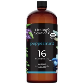 Healing Solutions Organic Peppermint Essential Oil Bulk 16oz - Large Organic Peppermint Oil Bottle for Hair, Spray & More - Peppermint Oil for House Cleaning - Peppermint Oil for Diffuser - Mint Oil