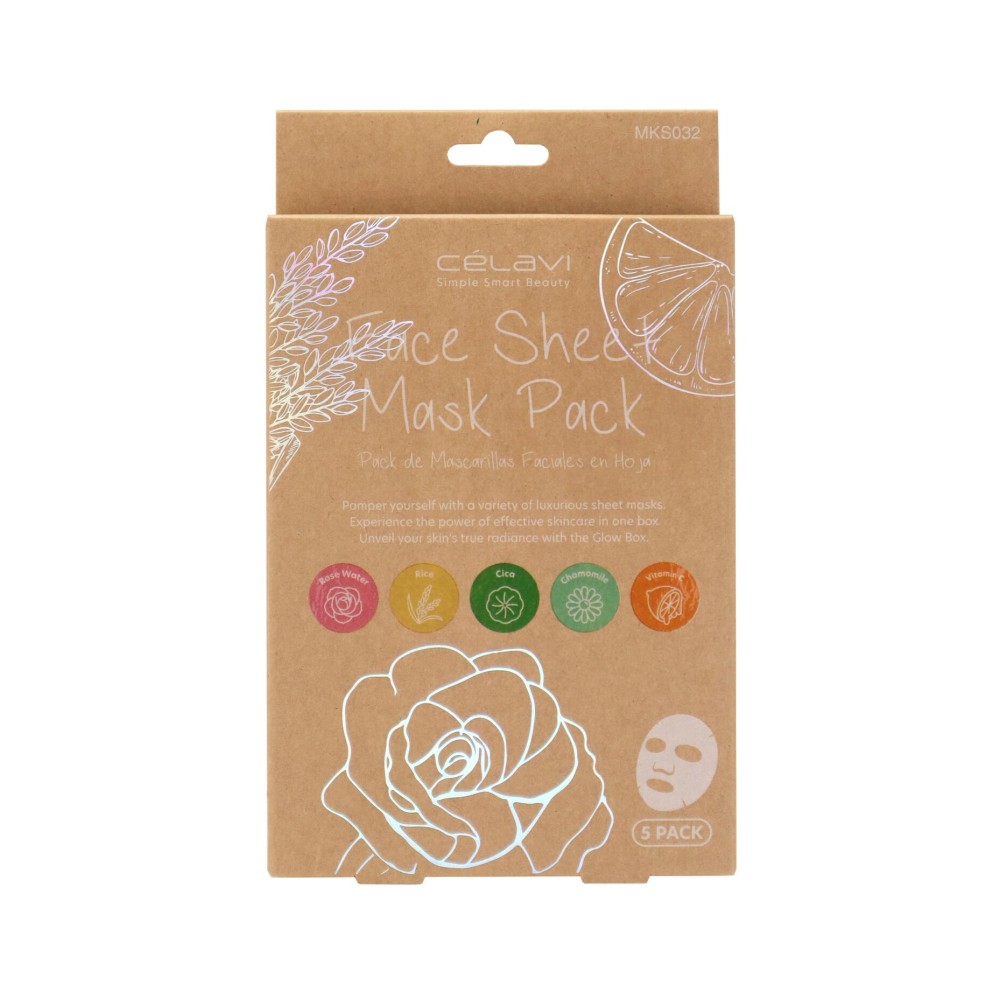 Celavi Essence Facial Sheet Face Mask Classic Authentic Korean Moisturizing Skincare, Pack of 5 (LIMITED EDITION)