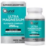 Qunol Magnesium Glycinate Complex, Gentle on Stomach, 250mg One Pill Dose, Superior-Absorption Magnesium, Nerve, Bone and Muscle Health Supplement, 60 Count (Pack of 1)