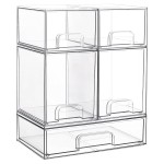 Vtopmart Stackable Storage Drawers Set of 5, Clear Plastic Organizer Bins for Baby Bottle, Beauty Supplies Storage, Ideal for Kichen Countertop, Vanity, Bathroom, Cabinet, Pantry Organization