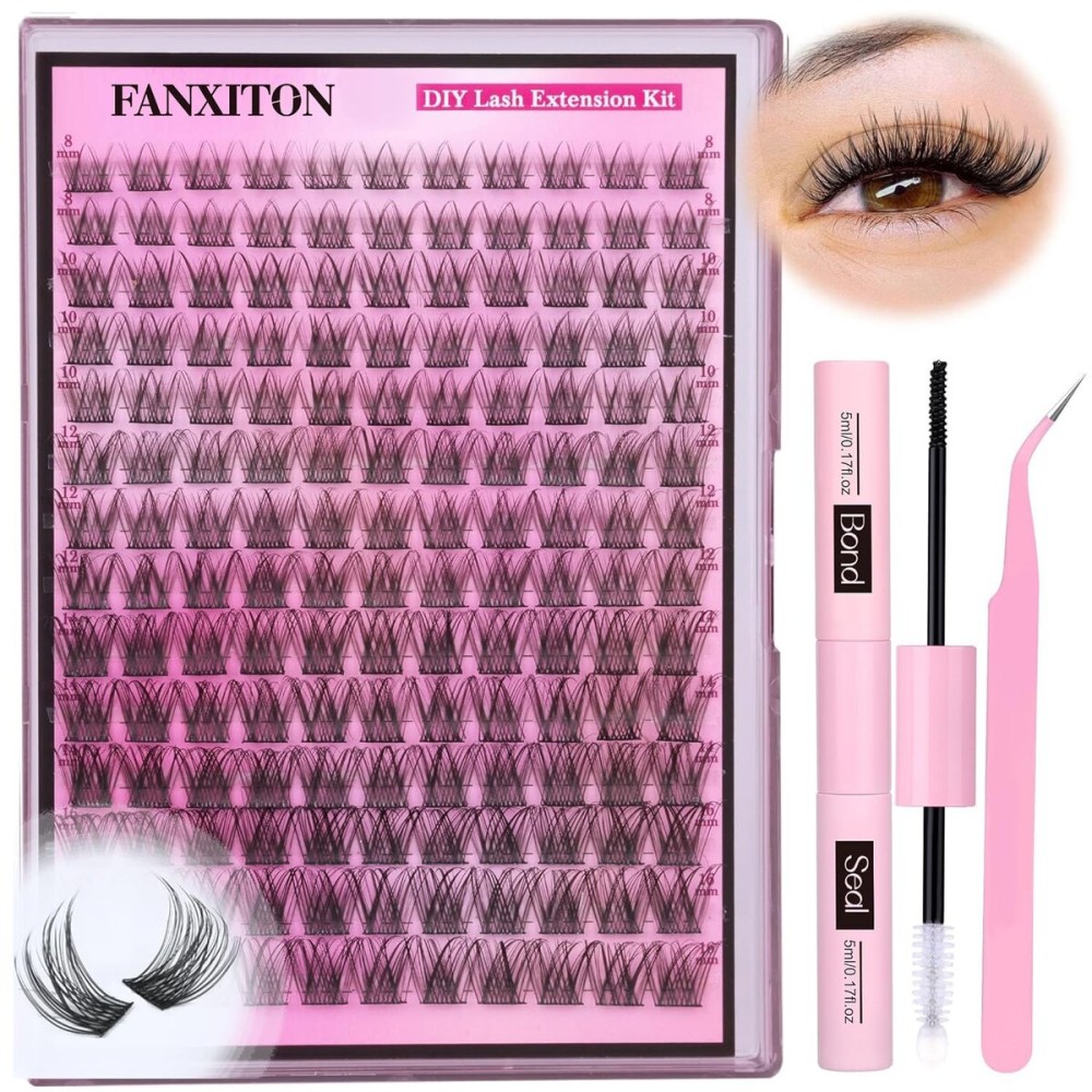 DIY Lash Extension Kit Natural Look Wispy Lash Clusters D 154 pcs Lashes Clusters 8-16 mm Eyelash Extension Kit Lash Bond and Seal Lash Tweezers Individual Lashes Lash Cluster Kit For Beginners