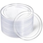 I00000 60PCS Clear and Silver Disposable Plates,Clear Plates with Silver Rim 7 Inch,Heavy Duty Plastic for Wedding Birthdays Party