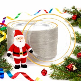 I00000 100Pcs Small Clear Gold Dessert Plates,Clear Disposable Plates with Gold Rim 7 Inch,Premium Hard Fancy Small Plates,Perfect for Birthday Thanksgiving and Wedding