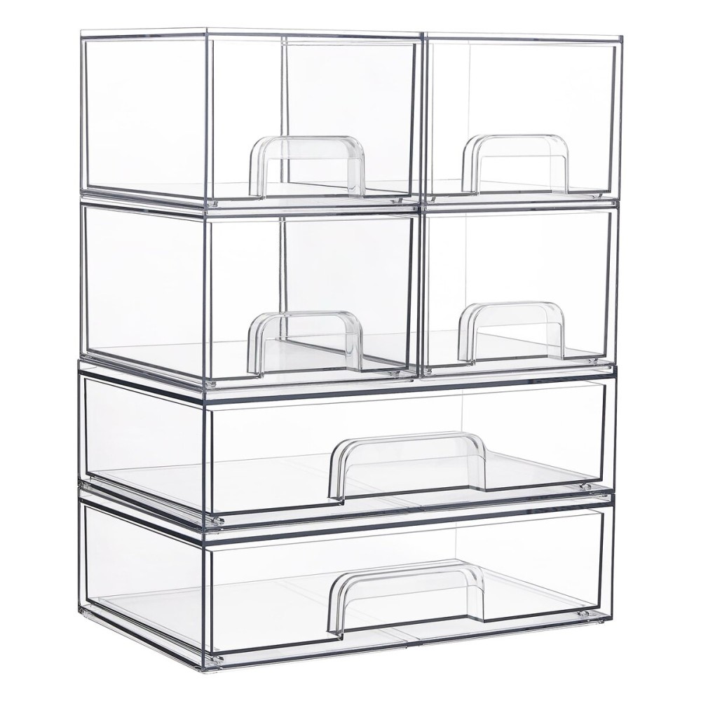Vtopmart Stackable Storage Drawers Set of 6, Clear Plastic Organizer Bins for Bathroom Supplies,Ideal for Cabinet,Pantry,Laundry Room Organization