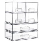 Vtopmart Stackable Storage Drawers Set of 6, Clear Plastic Organizer Bins for Bathroom Supplies,Ideal for Cabinet,Pantry,Laundry Room Organization