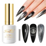 Imtiti Cat Eye Gel Nail Polish, 15ML Black Holographic Glitter Cat Eye Magnetic Gel Polish with Magnet UV LED Crystal Galaxy Sparkly Home DIY Manicure Nail Salon Kit