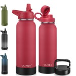 CIVAGO 40 oz Insulated Water Bottle With Straw, Stainless Steel Sports Water Cup Flask with 3 Lids, Double Walled Travel Thermal Canteen Mug, Red