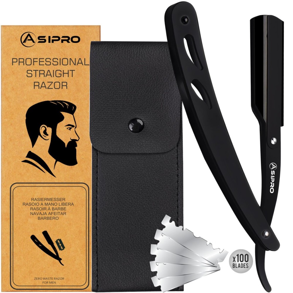 ASIPRO Straight Razors for Men + 100 Straight Edge Razor Blades & Case Gifts Mens Straight Razor for Shaving Navajas Para Barbero Barber Razors for Men