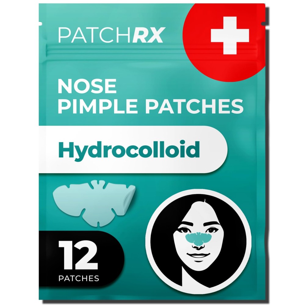 PatchRx Pimple Patches for Nose (12 Pack), Cover Nose Pimples - Hydrocolloid Acne Patches - Pimple Patch Hydrocolloid Patches & Pimple Stickers, Nose Strip, Zit Patches