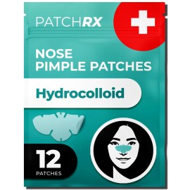 PatchRx Pimple Patches for Nose (12 Pack), Cover Nose Pimples - Hydrocolloid Acne Patches - Pimple Patch Hydrocolloid Patches & Pimple Stickers, Nose Strip, Zit Patches