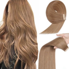 YDDM Tape in Hair Extensions Human Hair Light Brown 24 Inch 20pcs 100% Remy Human Hair for Women Straight Seamless Tape in Hair Extensions(30, 24 Inch)