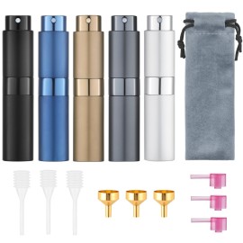 Tekson Travel Perfume Atomizer Refillable 8ml (5 PCS), Travel Cologne Sprayer Mini, Perfume Bottle Empty Small (5 Colors)