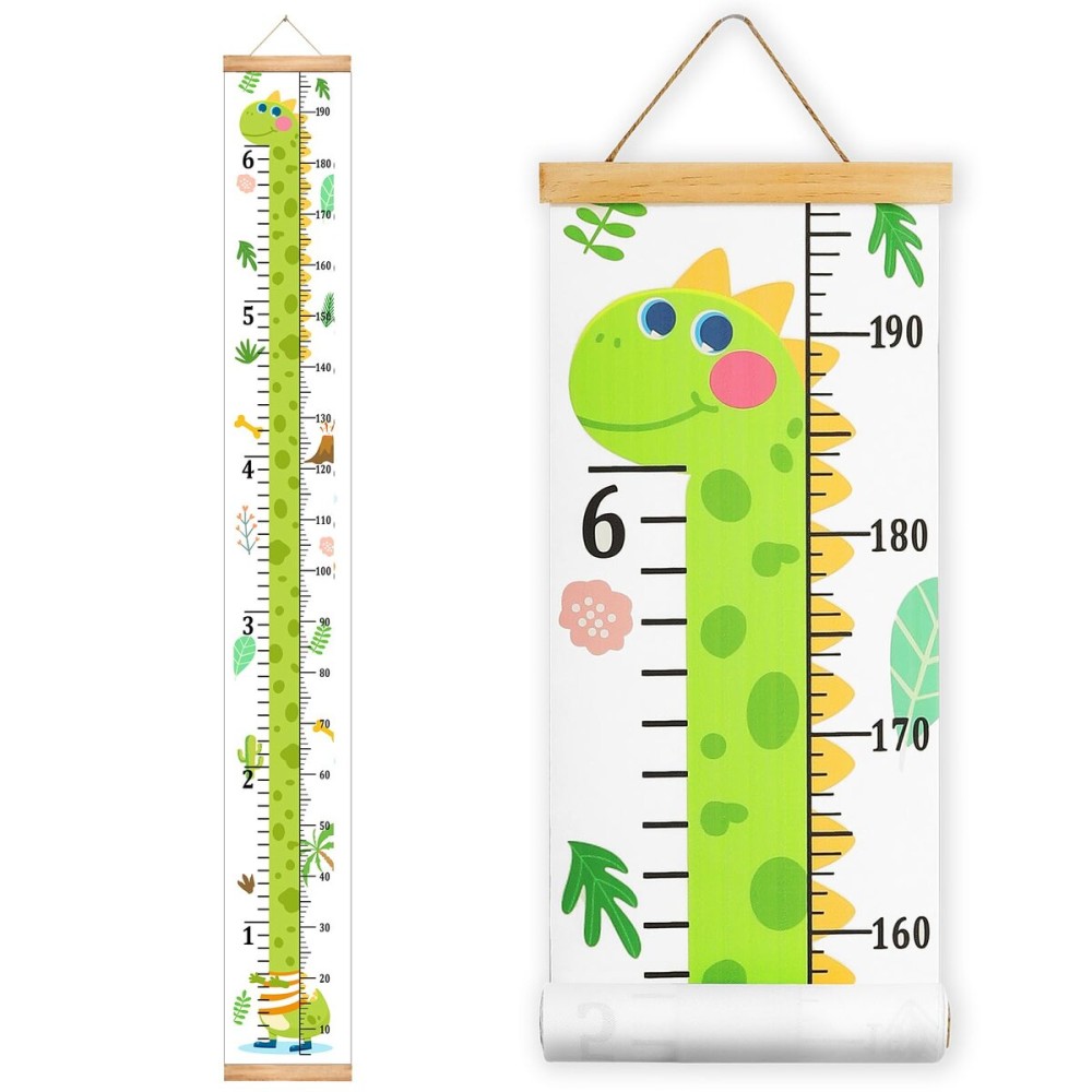 Mibote Baby Growth Height Chart Handing Ruler Wall Decor for Kids, Canvas Removable Height Growth Chart 79 x 7.9 (Dinosaur)