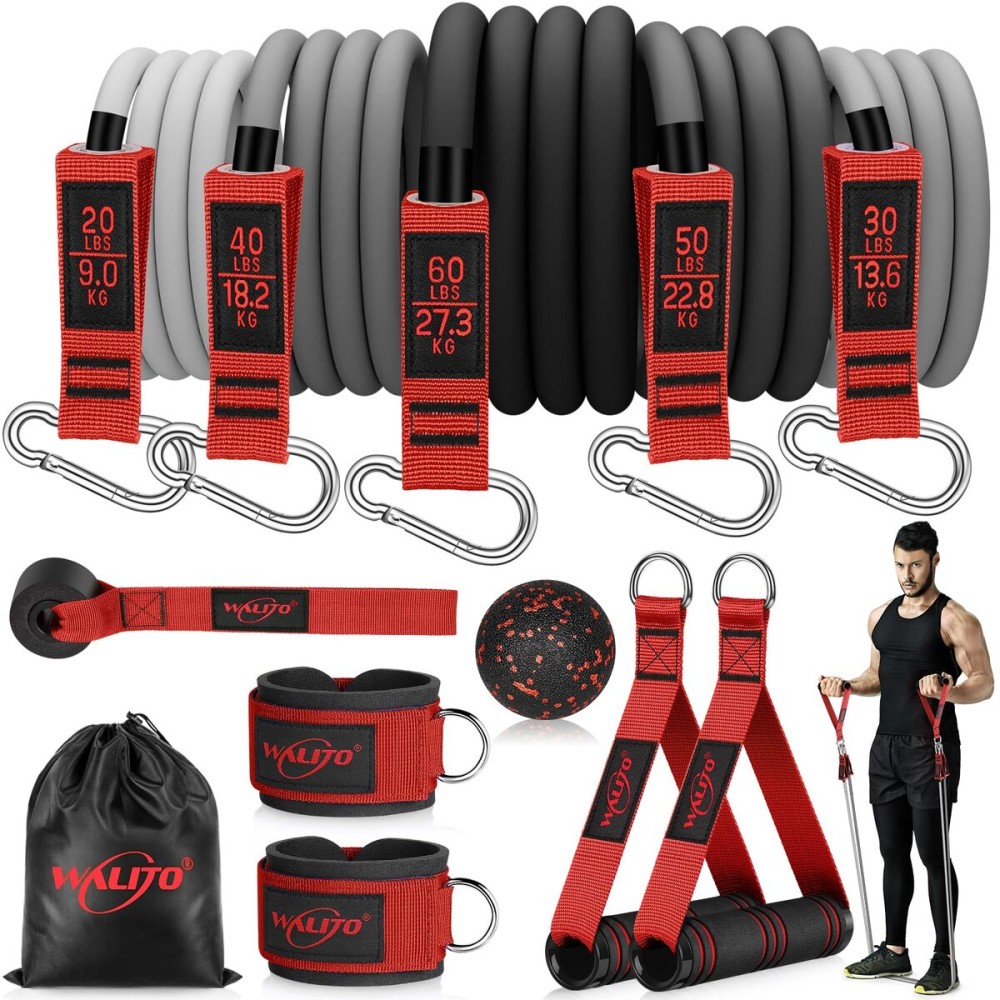 WALITO Resistance Bands Set - Exercise Bands with Handles, Door Anchor, Legs Ankle Straps, for Heavy Resistance Training, Physical Therapy, Muscle Training, Yoga, Home Workouts, Gym (Red 200Lbs)
