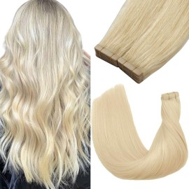 YDDM Tape in Hair Extensions, 20pcs 18 Inch Platinum Blonde 100% Remy Human Hair Straight Seamless Invisible Tape in Hair Extensions Human Hair(60, 18 Inch)