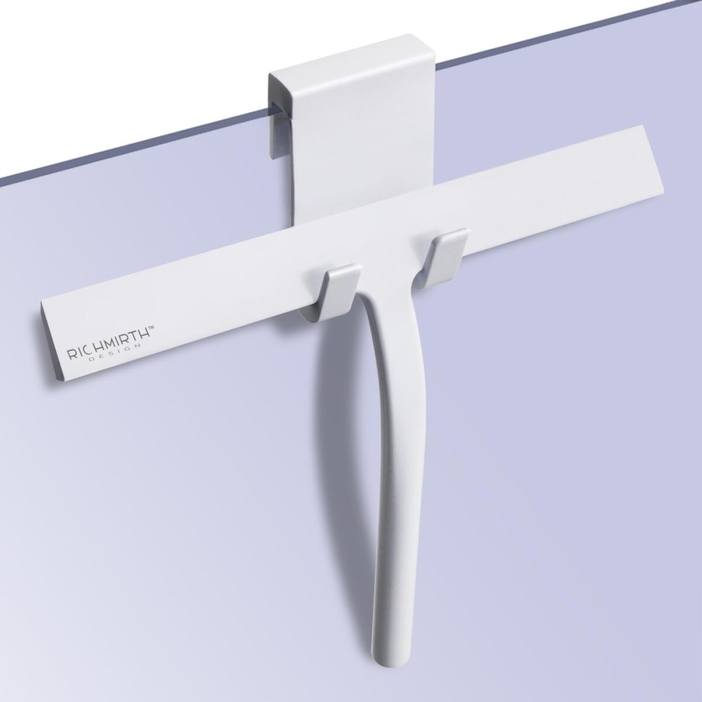 Shower Squeegee with Silicone Hook, 11 Inch Width All Purpose Squeegee Wiper for Shower Glass Doors Bathroom Mirror Tiles Car Window Cleaner Tool - White