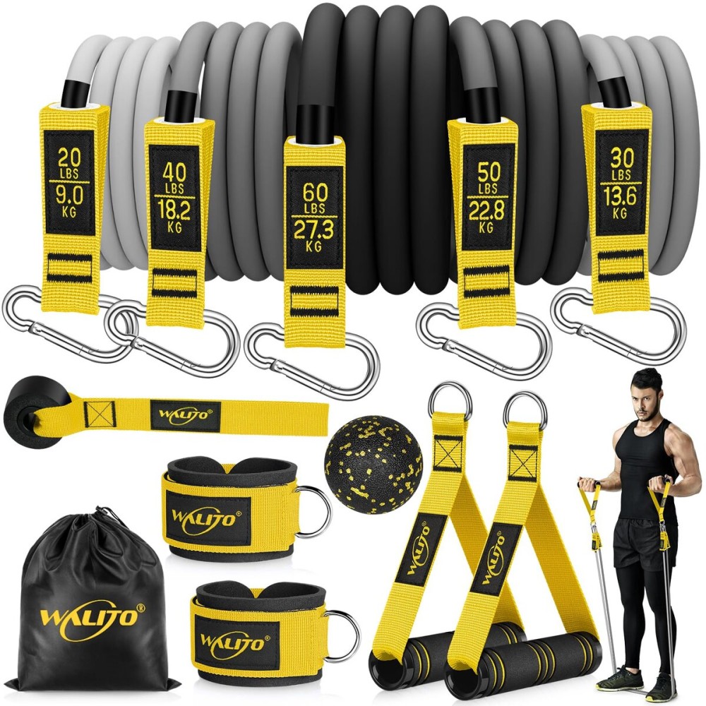 WALITO Resistance Bands Set - Exercise Bands with Handles, Door Anchor, Legs Ankle Straps, for Heavy Resistance Training, Physical Therapy, Muscle Training, Yoga, Home Workouts, Gym (Yellow 200Lbs)