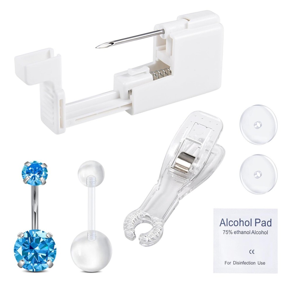 QWALIT Belly Button Piercing Kit Gun Belly Piercing Kit Belly Button Piercing Gun Navel Piercing Kit Belly Button Ring Piercing Kit Blue Belly Piercing Gun, Q240304CCDDQA6
