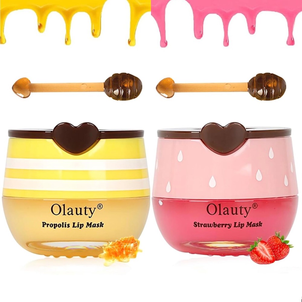3 PCS Bee Lip Balm Honey Pot,Honey Lip Balm Lip Mask, Fruit &Vitamin E with Propolis Lip Sleeping Mask Reduces Lip Lines,Prevention Dry,Moisturizing Overnight Reduces Lip Scrubs Exfoliator