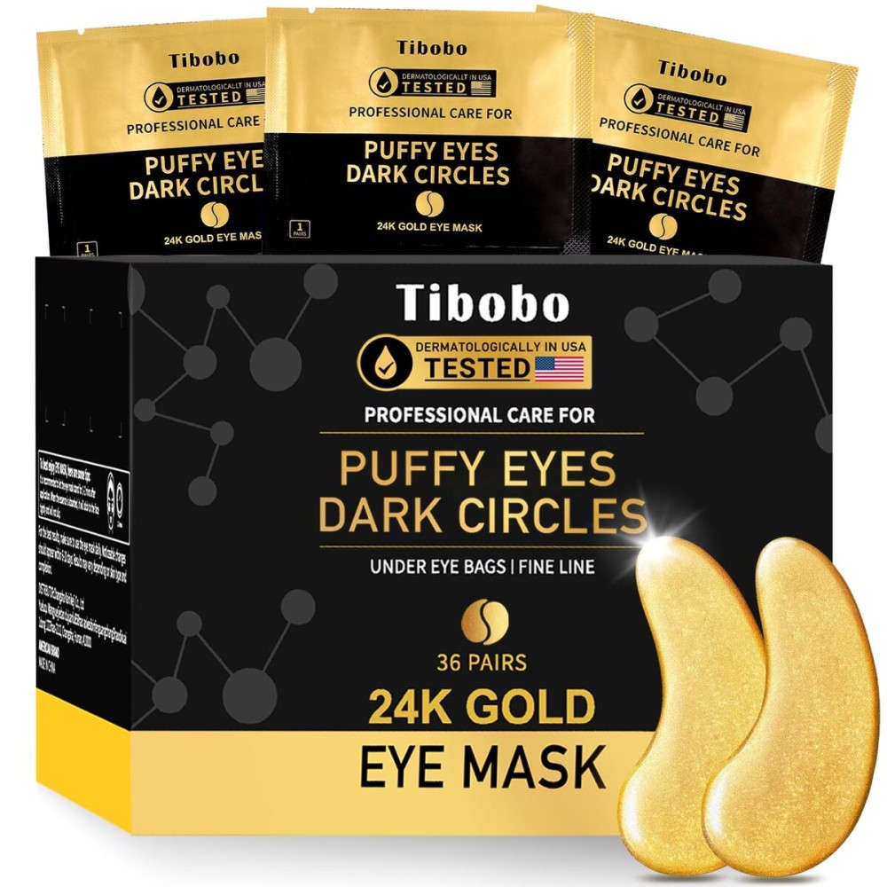 Tibobo Under Eye Patches (36 Pairs) - Christmas Stocking Stuffers Gifts for Women, 24K Gold Eye Masks Enriched with Abundant Collagen for Dark Circles, Puffy Eyes, Wrinkles - Vegan & USA Tested