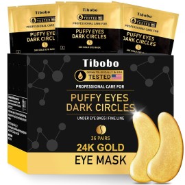 Tibobo Under Eye Patches (36 Pairs) - Christmas Stocking Stuffers Gifts for Women, 24K Gold Eye Masks Enriched with Abundant Collagen for Dark Circles, Puffy Eyes, Wrinkles - Vegan & USA Tested